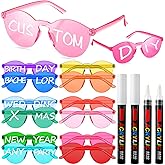 Flutesan 12 Pairs Colored Round Rimless Sunglasses Bulk Colorful Sunglasses with 4 Markers for Adult DIY Costume Party Favors