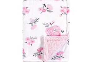 Hudson Baby Unisex Baby Plush Mink and Sherpa Blanket, Pink Floral, One Size