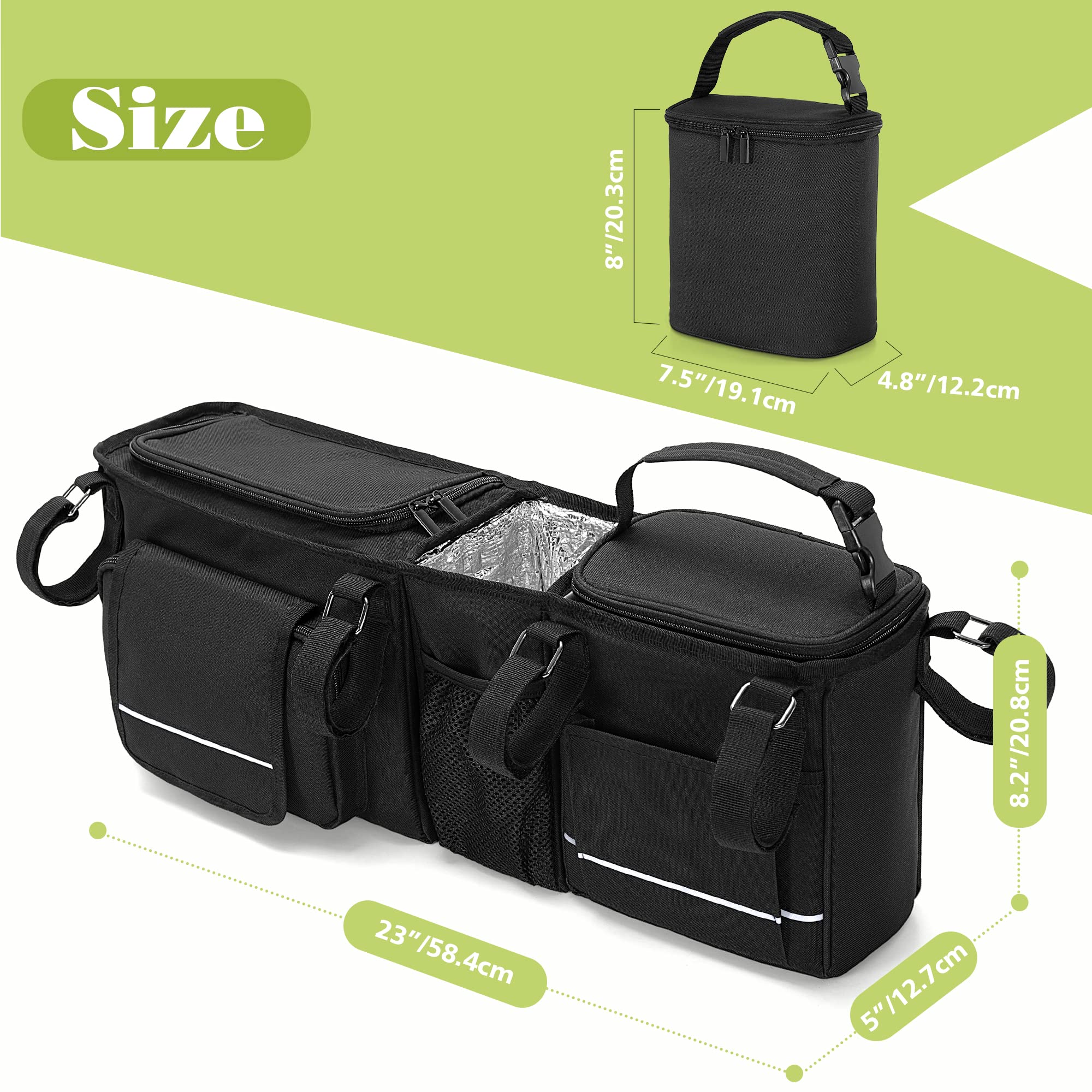 Double Stroller Organizer Compatible with BOB Duallie & Compatible with Baby Jogger City Mini GT2 Stroller, Double Stroller Parent Console with Detachable Cooler & Cup Holder, Patent Pending