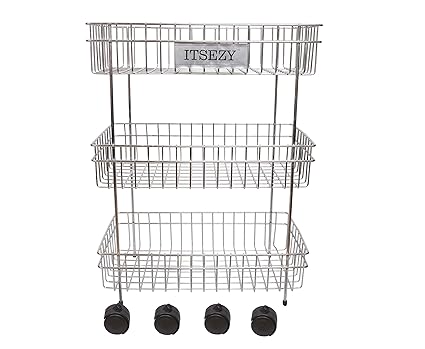 Itsezy Fruit and Vegetable Trolley Stainless Steel 3 Tier with Wheels