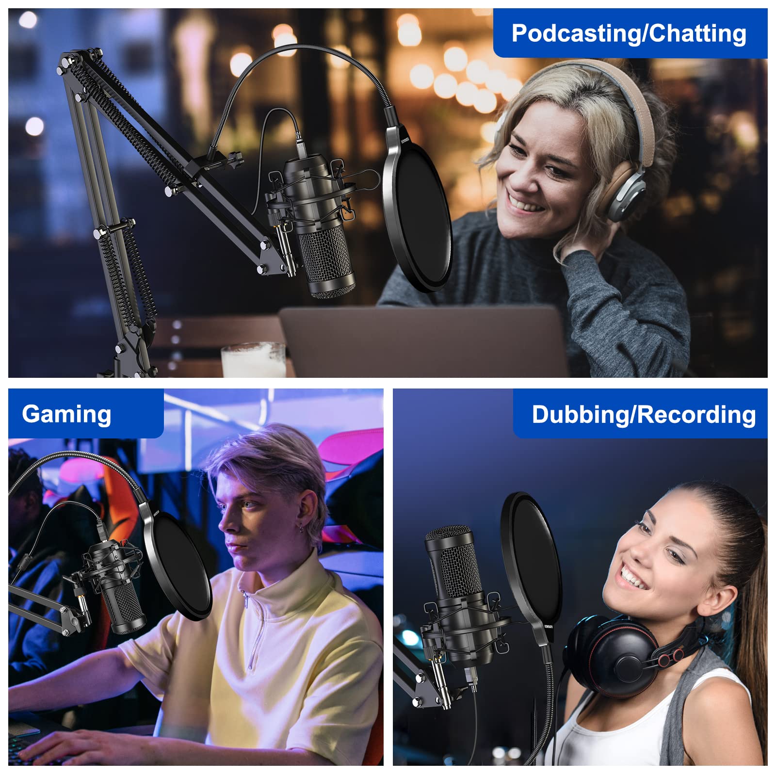 Aokeo USB Condenser Microphone, 192kHZ/24bit Professional PC Streaming Podcast Cardioid Microphone Kit with Boom Arm, Shock Mount, Pop Filter, for Recording, Gaming, YouTube,Meeting, Discord