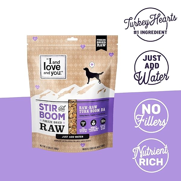 I AND LOVE AND YOU STIR AND BOOM DEHYDRATED FREEZE DRIED RAW DOG FOOD – TURKEY – GRAIN FREE, REAL MEAT, NO FILLERS, 3LB BAG