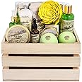 Bath Spa Gift Sets - Luxury Basket With Green Tea & Lemongrass - Spa Kit Includes Wash, Bubble Bath, Lotion, Bath Salts, Body Scrub, Body Spray, Shower Puff, Bathbombs, Soap and Towel