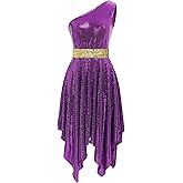 ODASDO Praise Dance Overlay Dress for Women Shiny Sequin One Shoudler Tunic Overlay Dresses Worship Liturgical Dancewear