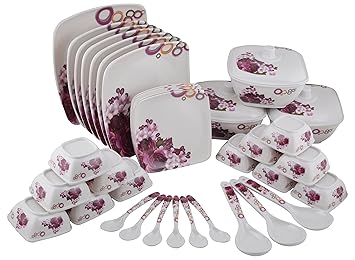 Maharaja Royal Melamine Dinner Set, 40 Pieces, Service for 6, White and Purple.