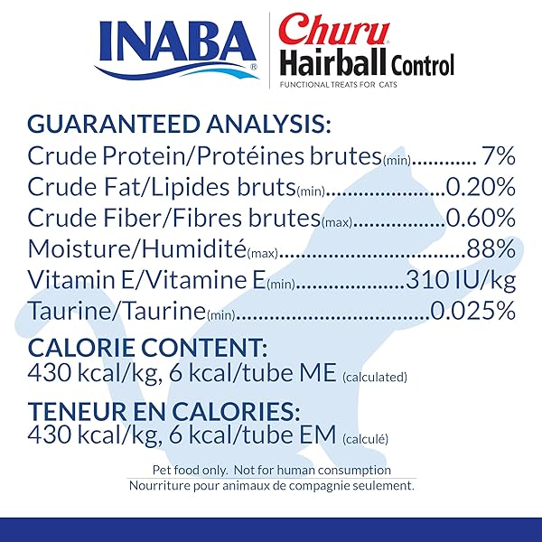 INABA CHURU HAIRBALL CONTROL, FUNCTIONAL, CREAMY LICKABLE PURÉE CAT TREAT WITH TAURINE & VITAMIN E, 0.5 OUNCES EACH, 24 TUBES (4 PER PACK), CHICKEN RECIPE