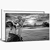 ANRUOXI Black and White Golf Wall Art, Golf Pictures Wall Decor Posters for Man Cave, Course Landscape Art Pictures Canvas Painting Prints for Living Room Gym Framed Ready To Hang 12x18''