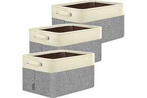 BALEINE 3 Pack Fabric Storage Bins for Shelves, Linen Storage Baskets for Organizing, Decorative Closet Bins for Clothes, Home (Grey, 15"x11"x9.5")
