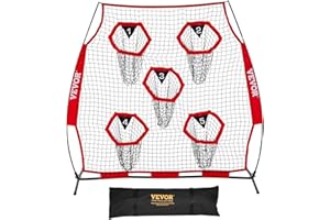 VEVOR 6 x 6 ft Football Trainer Throwing Net, Training Throwing Target Practice Net with 5 Target Pockets, Knotless Net Inclu