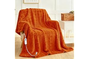 Eastsora Heated Blanket Electric Heating Blanket Waffle with 12 Heat Levels, Fast Heating Blanket with 1-12 Timer, Overheat Protection with ETL & FCC for Bed Home Office Sofa -Orange -Single(50"x60")