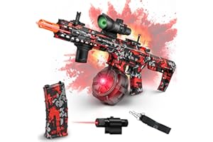 AMPTERN Large Gel Ball Blaster with Drum, Manual & Automatic Dual Mode Splatter Ball Blaster, for Outdoor Activities -Team Game, Red