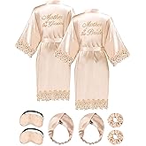 EPLAZA 2 Pcs Bride Robe for Mother of the Bride Groom with Lace Trim Satin Robe for Wedding Day Getting Ready Bridal Shower
