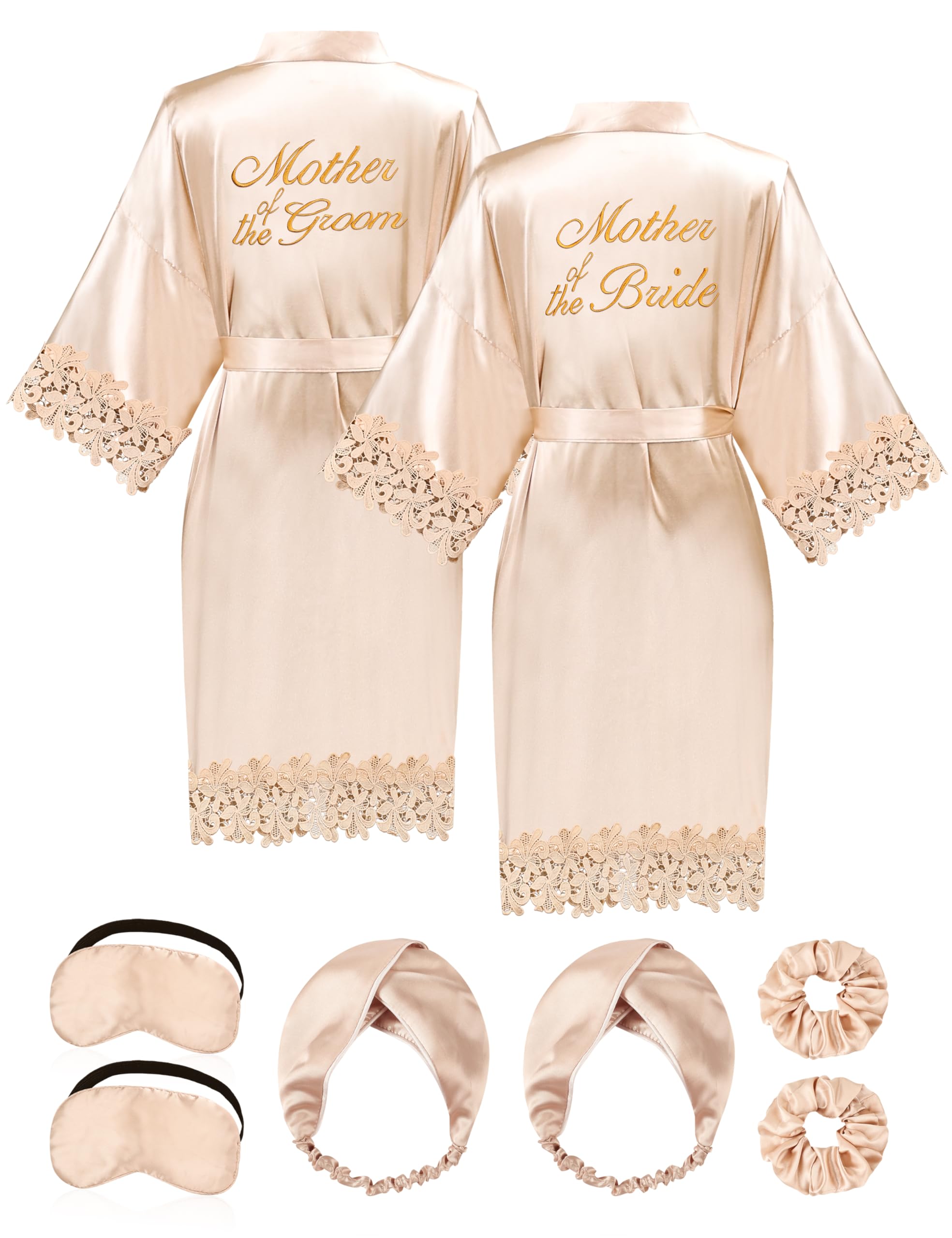 Photo 1 of ** MISSING PARTS ** EPLAZA 2 Pcs Bride Robe for Mother of the Bride Groom with Lace Trim Satin Robe for Wedding Day Getting Ready Bridal Shower (Champagne, 2XL-3XL)
