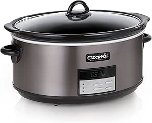 Crock Pot Slow Cooker|8 Quart Programmable Slow Cooker with Digital Countdown Timer, Black Stainless Steel - SCCPVFC800-DS