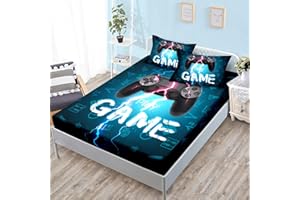 HOSIMA Gaming Bedding Gamepad Fitted Sheet Twin Size and Gamer Bedding Sets for Boys Used to Gamer Room Decor,1 Fitted Sheet+2 Pillowcases.