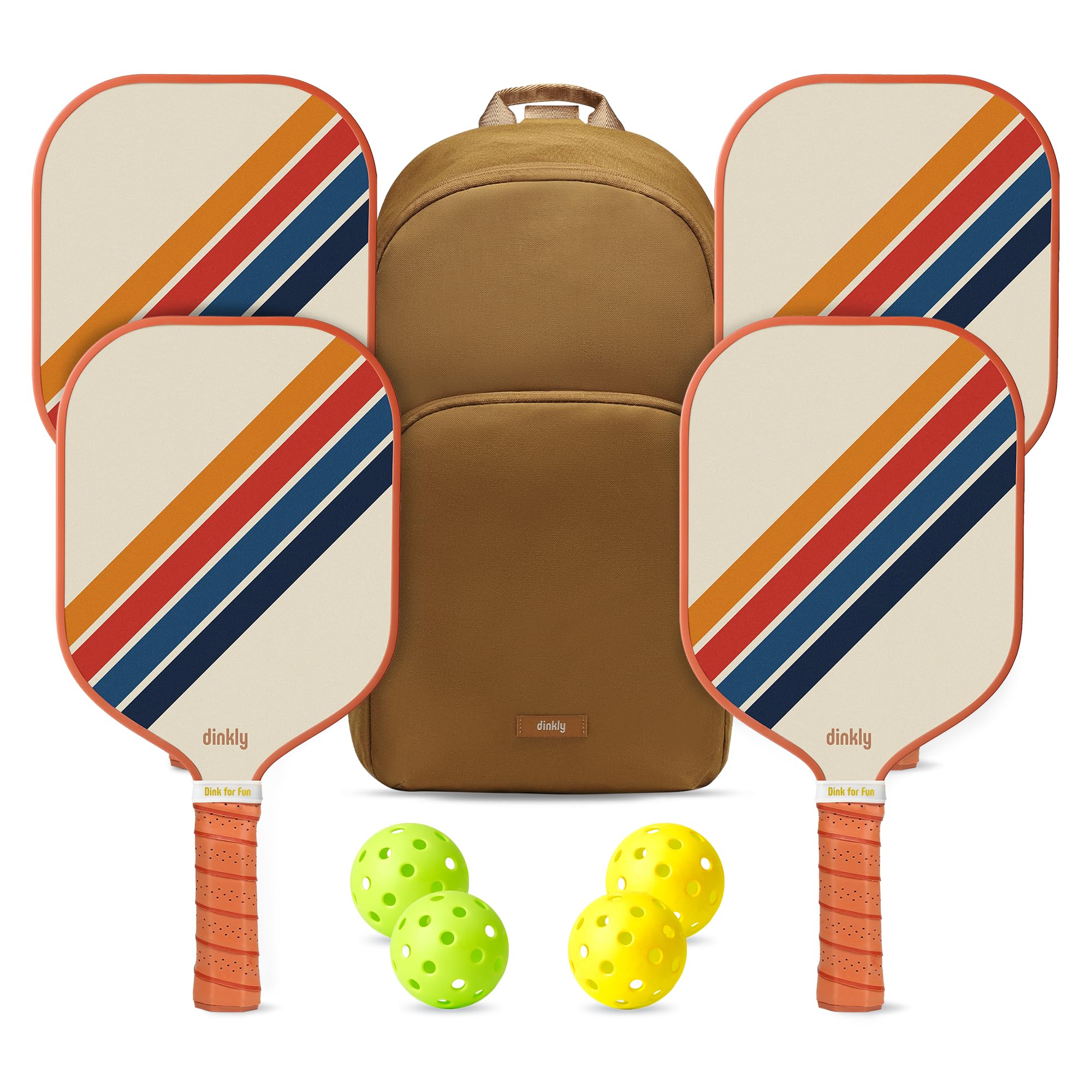 Photo 1 of Dinkly Pickleball Paddles Set of 4 - USAPA Approved Graphite/Fiberglass Pickleballs Racket, 4 Paddles, 4 Balls, 1 Protable Carry Bag, Pickle Ball Set for Men Women, Retro Twill