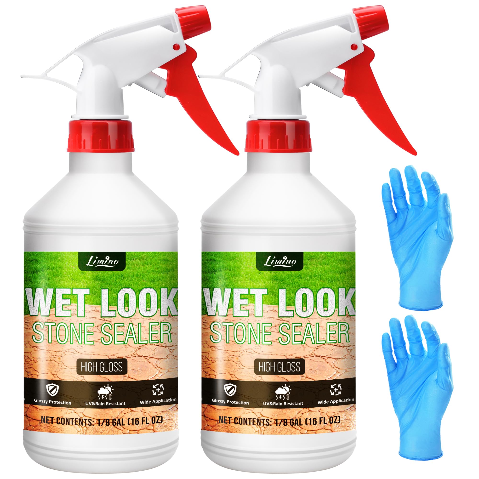 Wet Look Stone Sealer - 32oz High Gloss Paver Sealer, Stone Colour Enhancer with Long Lasting Gloss Protection, Stain Proof for Interior & Exterior Slate, Driveway, Floor