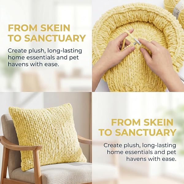 BATELO SUPER BULKY YARN FOR CROCHETING, 4 LARGE SKEIN(EACH 10.5OZ/300G, 220YDS/201M) FOR BABY BLANKET/AMIGURUMI/HOME DECOR(PASTEL YELLOW)