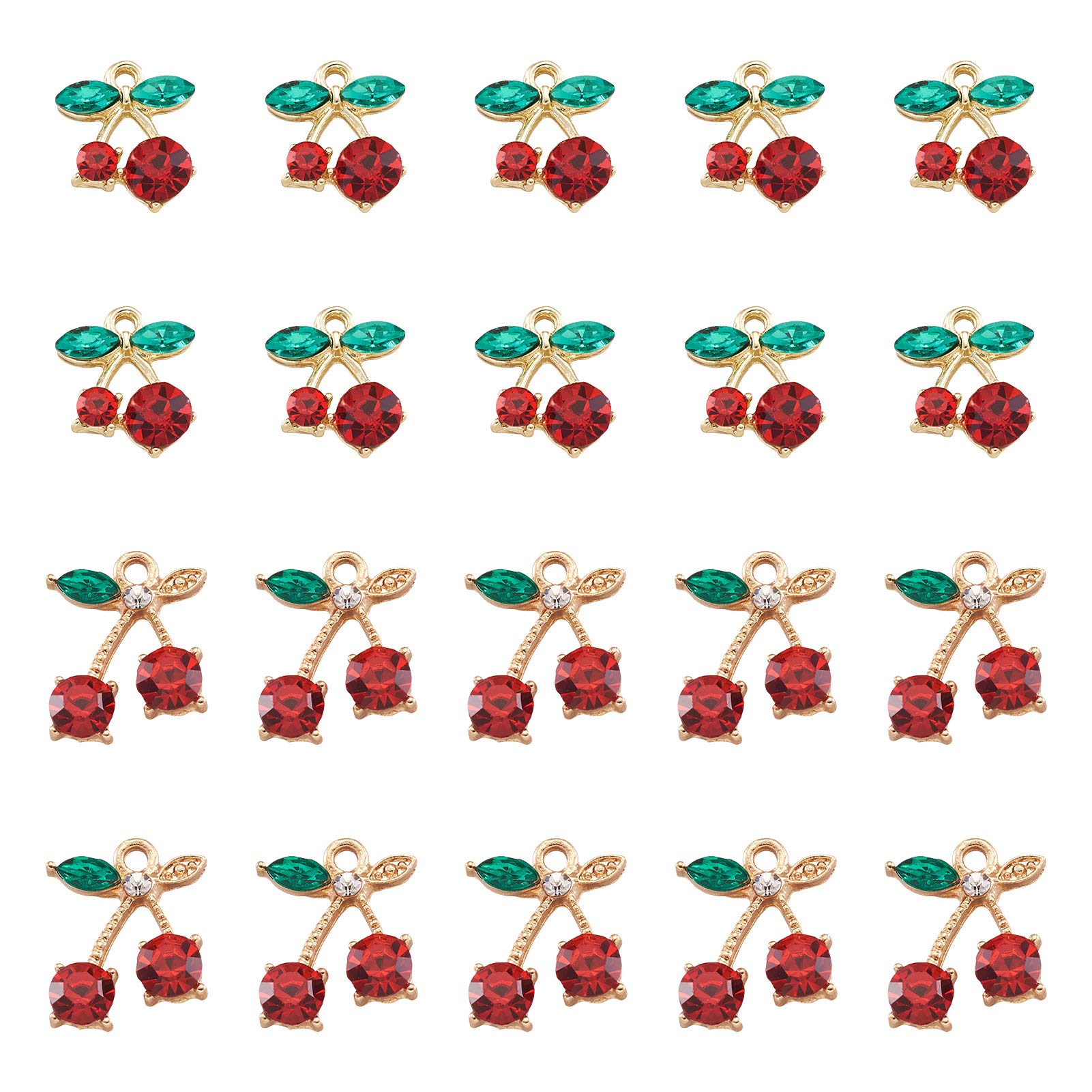 Beadthoven 40pcs Cherry Crystal Charms, Rhintstones Cherries Dangle Charm Sweet Cute Fruit Pendants for Pretty Girls Bracelets Earrings Jewelry Making