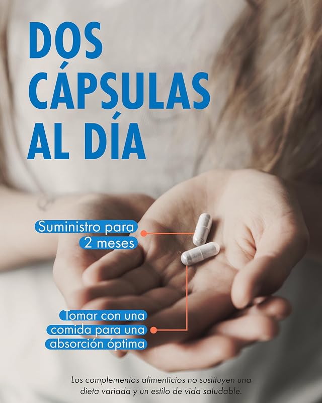 Colágeno Marino con Ácido Hialurónico Cápsulas, Colágeno Hidrolizado Puro Tipo 1, 1200 mg con Vitaminas C, E, B12, Zinc, Cobre y Yodo, 120 Cápsulas