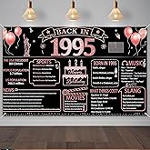 IVN Happy Birthday Decorations Banner 71x43 Inch Backdrop Rose Gold 1995 Nostalgia Theme Black Wall Poster for Men Women Kids
