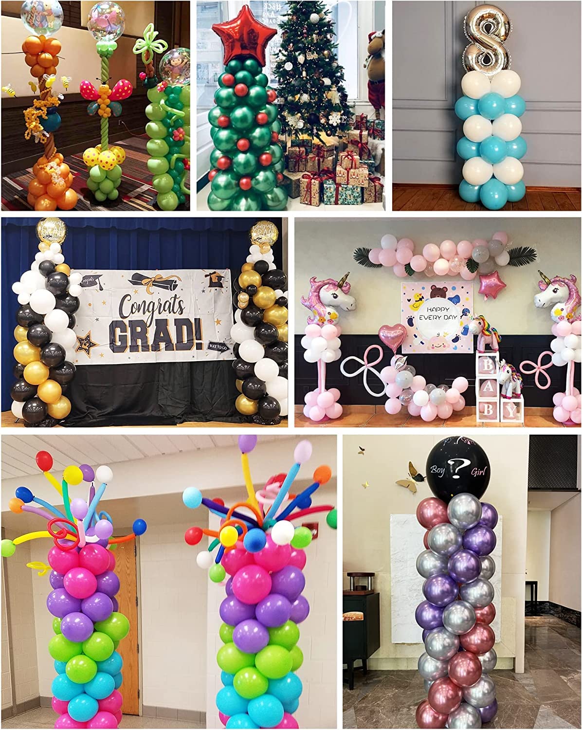 YALLOVE Balloon Column Stand Kit Set of 4, 7 Feet Height Adjustable Balloon Tower Pillar with Reusable Metal Telescopic Design for Birthday, Wedding, Baby Shower, Graduation Party Decoration