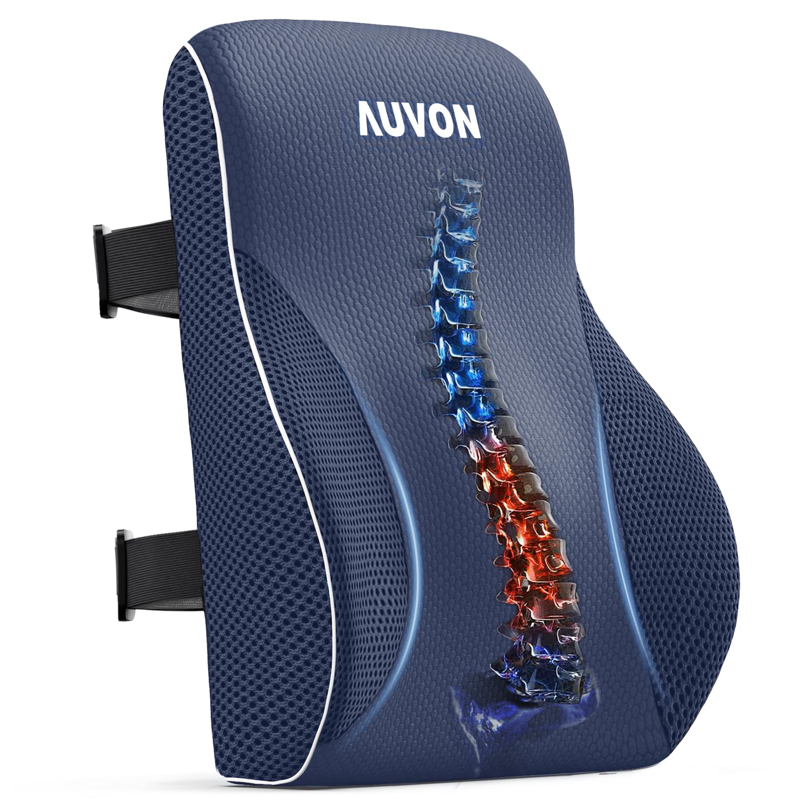 AUVON Lumbar Support Pillow for Office Chair, Lower Back Support, Ergonomic Office Home Essentials Improve Posture, Memory Foam Chair Cushion with Straps for Home, Office, Car (Blue)