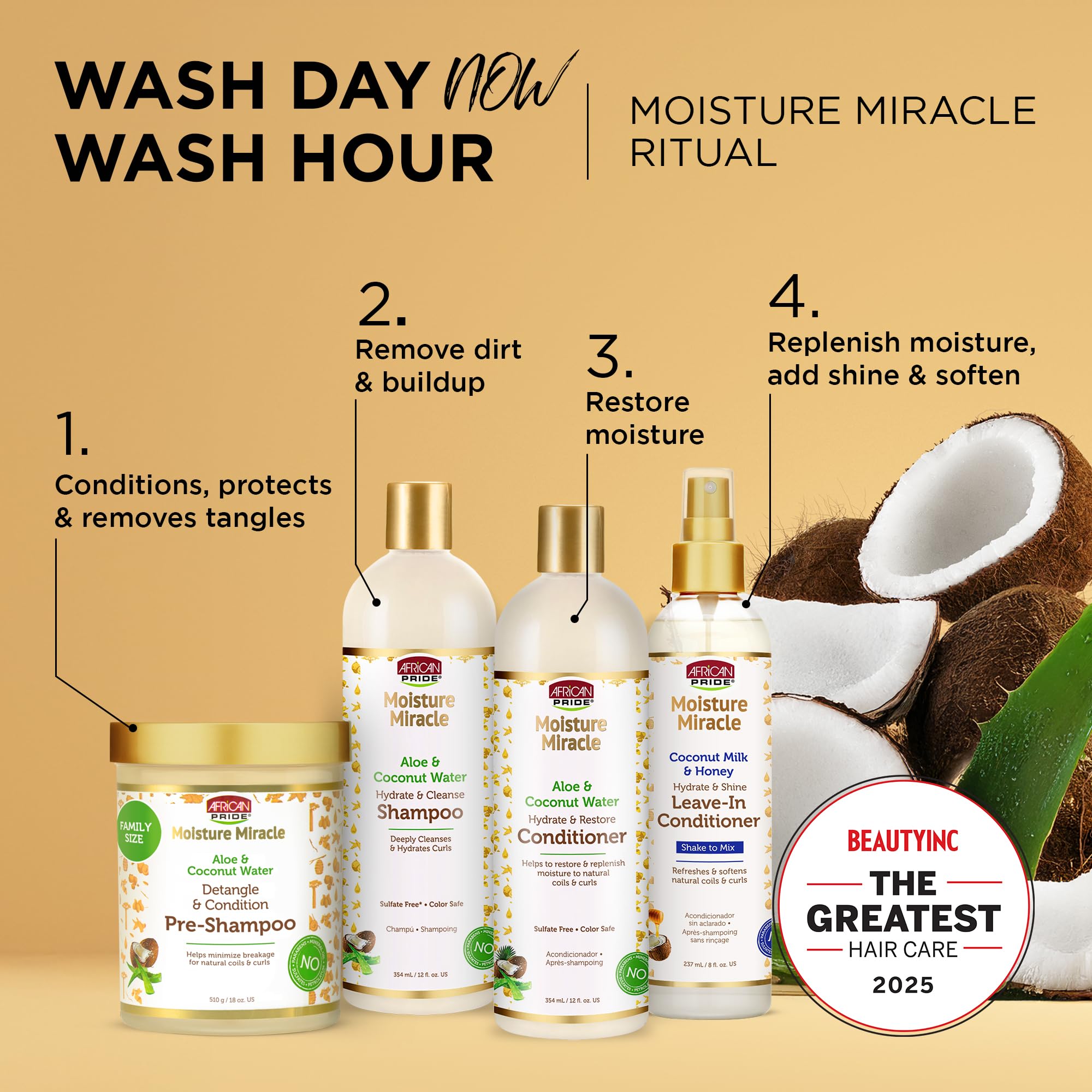 African Pride Moisture Miracle Pre-Shampoo Hair Detangler with Aloe & Coconut Water | Minimizes Breakage, Hydrates & Strengthens | Pre-Poo Treatment for Natural Coils & Curls | 18 oz.