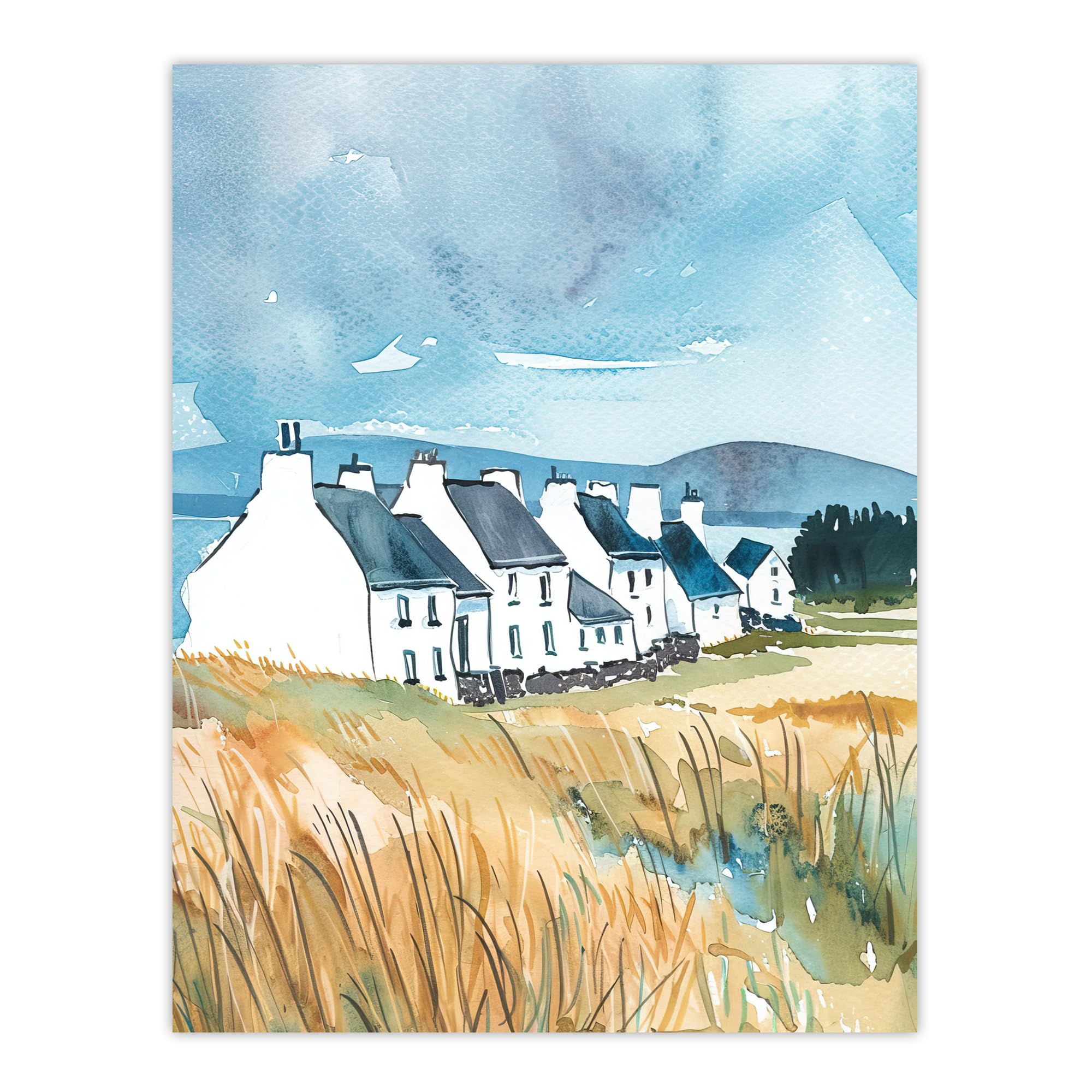 Artery8 Isle of Jura White Fishermen Cottages Scotland Living Room Extra Large XL Wall Art Poster Print