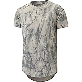 KLIEGOU Mens Hipster Hip Hop Ripped Round Hemline Pattern Print T Shirt