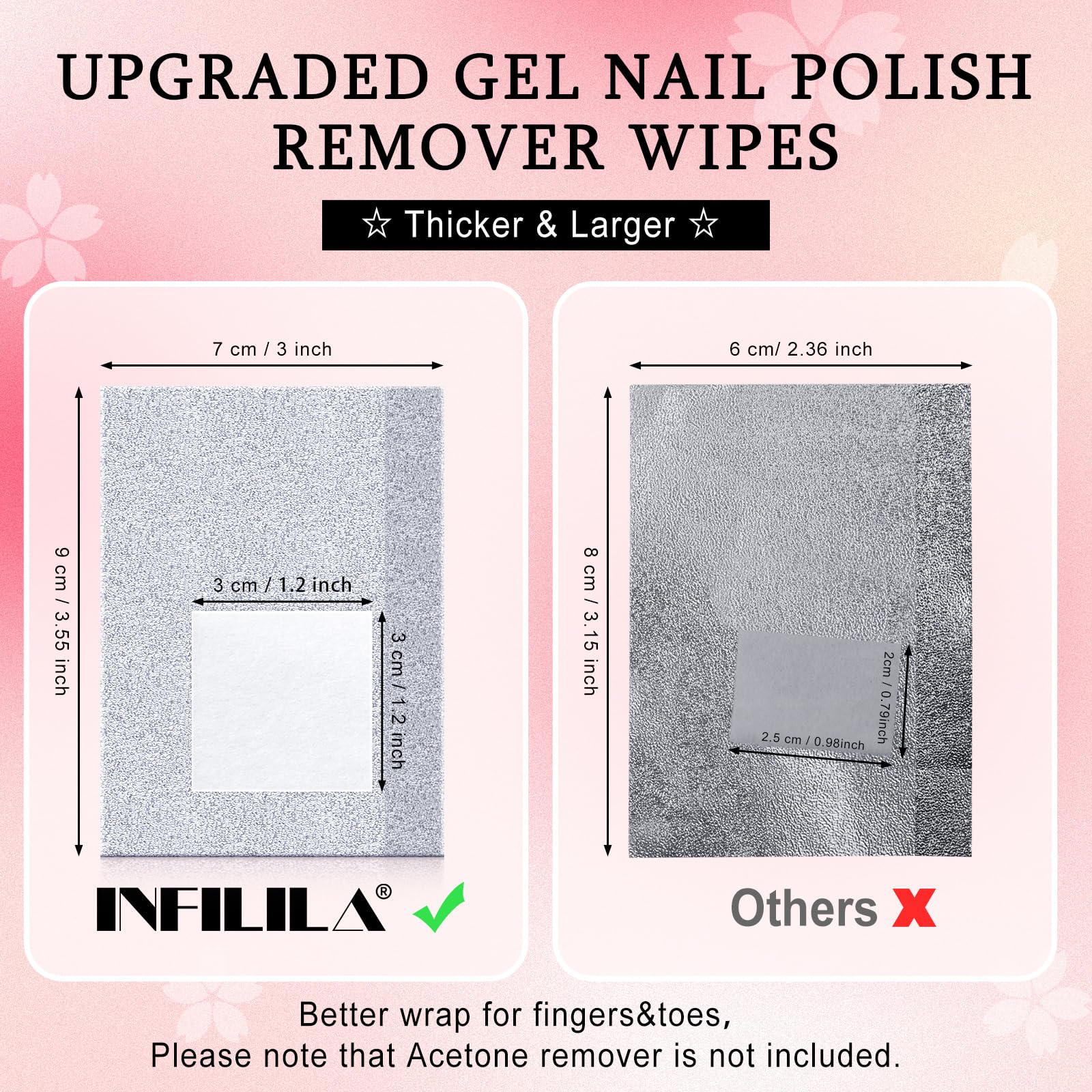 NXJ INFILILA Nail Foil - 300PCS Foil Nail Wraps Gel Nail Polish Remover Foil Wraps for Nails, Soak Off Gel Remover with Larger Cotton Pad for Removing Nail Polish at Home - Image 2