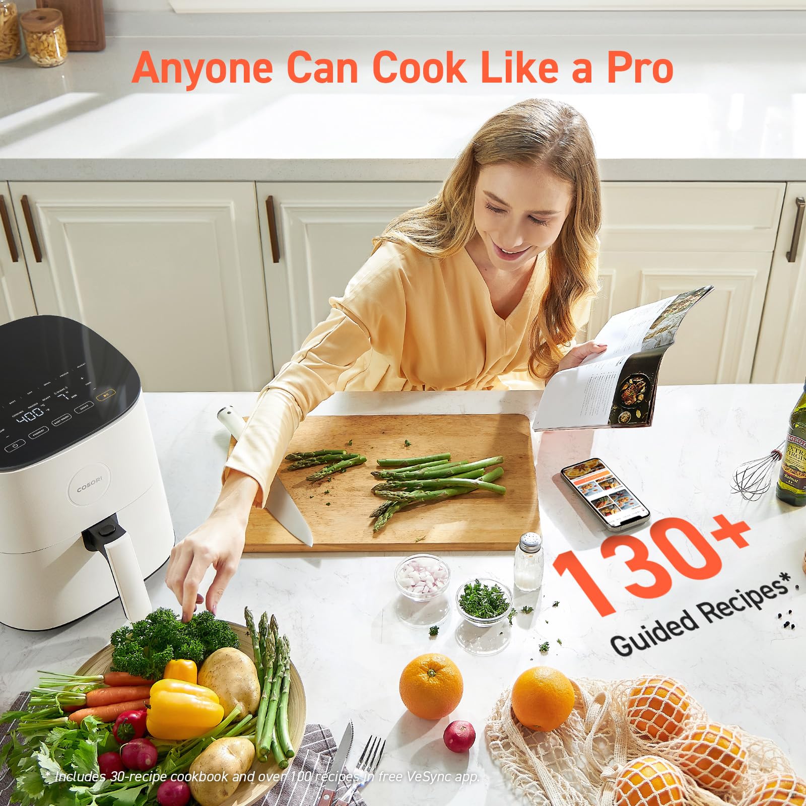 COSORI Air Fryer Pro LE Freidora de aire de 5 cuartos, con 20 revestimientos de papel, 10 funciones que secan, hornean, asan y precalientan, recordatorio de batido, hasta 450 ℉, 85 % menos de aceite, compacta, más de 130 recetas, apta para lavavajillas, blanca