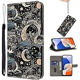 TUOLISG Case for Samsung Galaxy S24 Ultra 5G Wallet Phone Case with Wrist Strap & Magnetic Closure, Card Slots/Holder, PU Leather Folio Flip Kickstand Soft TPU Inner Shell Back Book Cover, Moon