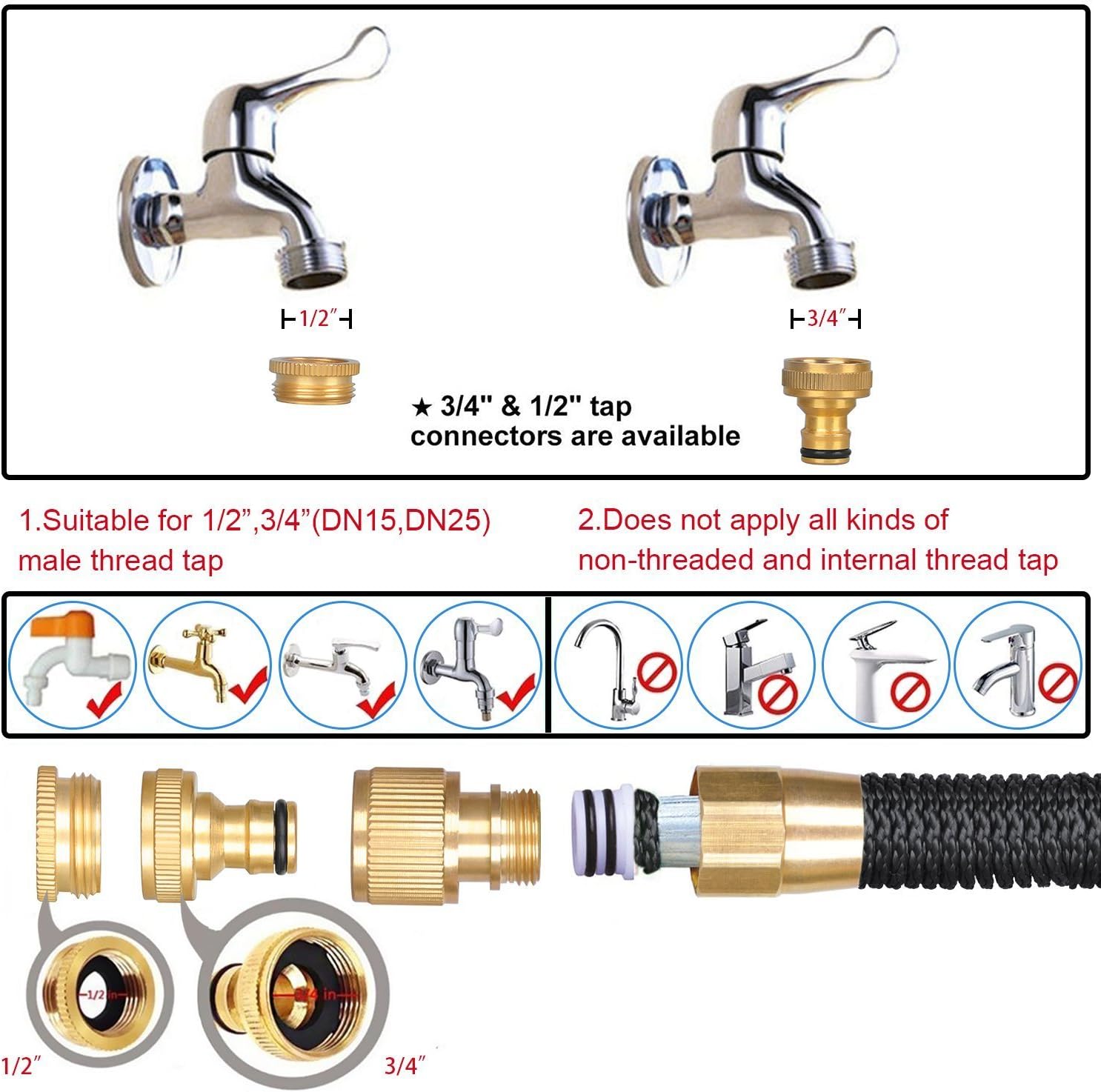 Ever Rich ® Black 100 Feet Newest Expandable Strongest Magic Hose Pipe with Brass Fittings & 8-pattern Spray Nozzle (BLACK HQ+HOLD) - Image 3