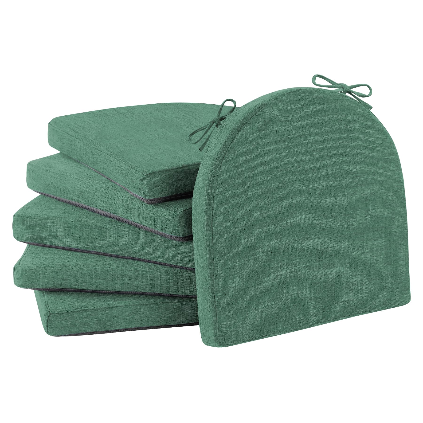 IPYNBAP Chair Cushions for Dining Chairs with Ties and Removable Cover, Dining Kitchen Chair Pads with Non-Slip Bottom, High-Resilience Indoor Seat Cushions, 16'' x 16'' x 2'', Set of 6, Dark Green Image