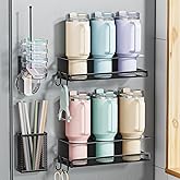 VITVITI 4 Pack Magnetic Cup Holder for Fridge, 40 OZ Metal Tumbler Holder for Stanley Cup, Magnetic Water Bottle Organizer with Lid Straw Holder Set Heavy Duty (Black)