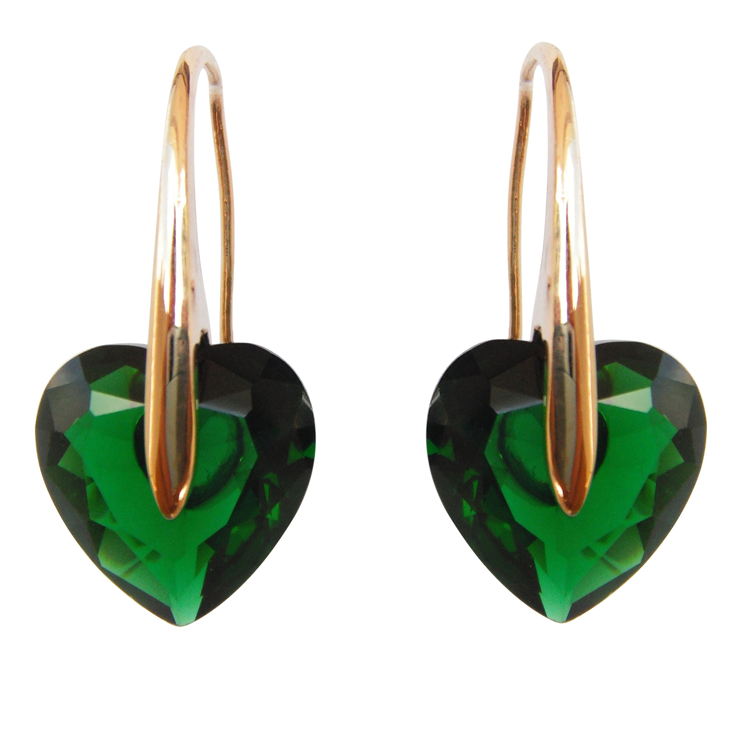 Navachi 18k Yellow Gold Plated Green Heart Zircon Crystal Dangle Drop Az1228e Earrings