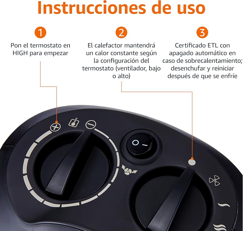 Aquecedor cerâmico oscilante, 1800 W, com termóstato ajustável, preto — foto 4 de 7