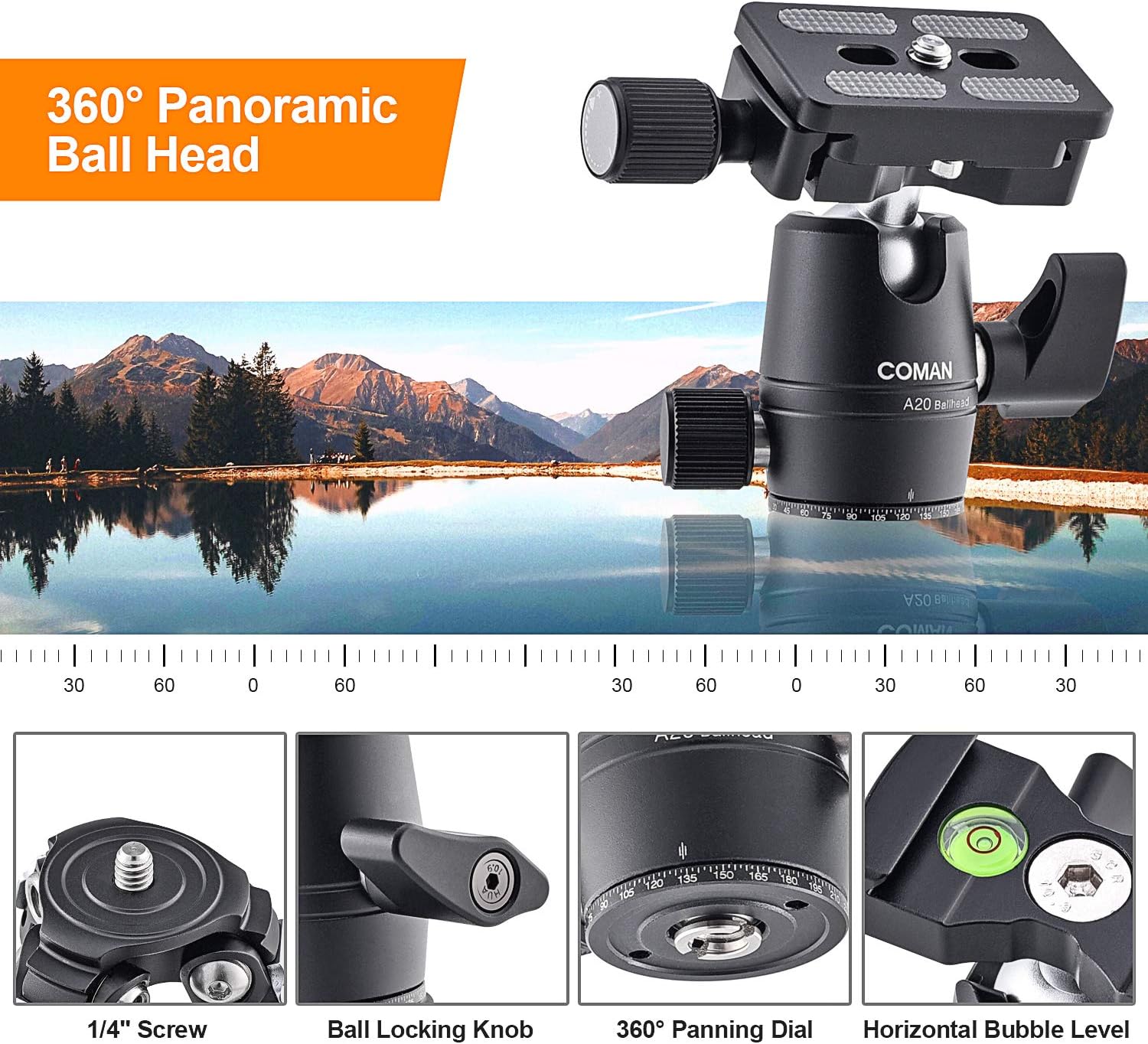 Carbon Fiber Tripod, COMAN Ultra Compact Lightweight Camera Tripod with 360° Panorama Ball Head for Cellphone, Camera and Gopro, Ideal for Vlog, YouTube or Travel, Phone Clip and Magic arm Included: Camera & Photo