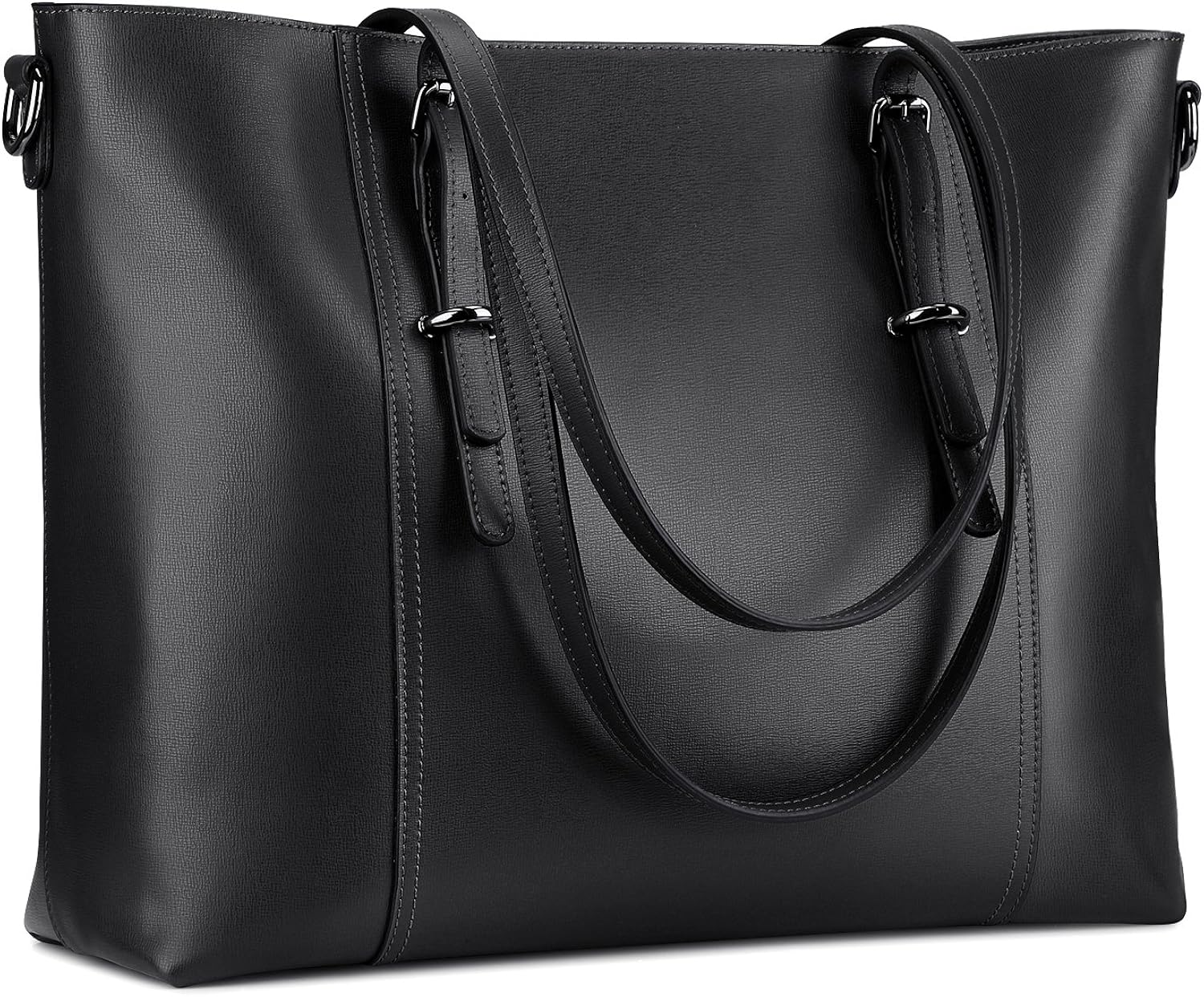 S-ZONE Leather Laptop Bag for Women Fits up to 15.6 inch Business Tote Shoulder Bag Purse, Black