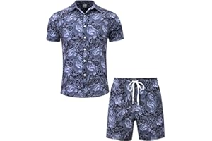 Adovigo Mens Button Down Shirts and Shorts Set Luxury Barocoo Outfits Tracksuits for Men