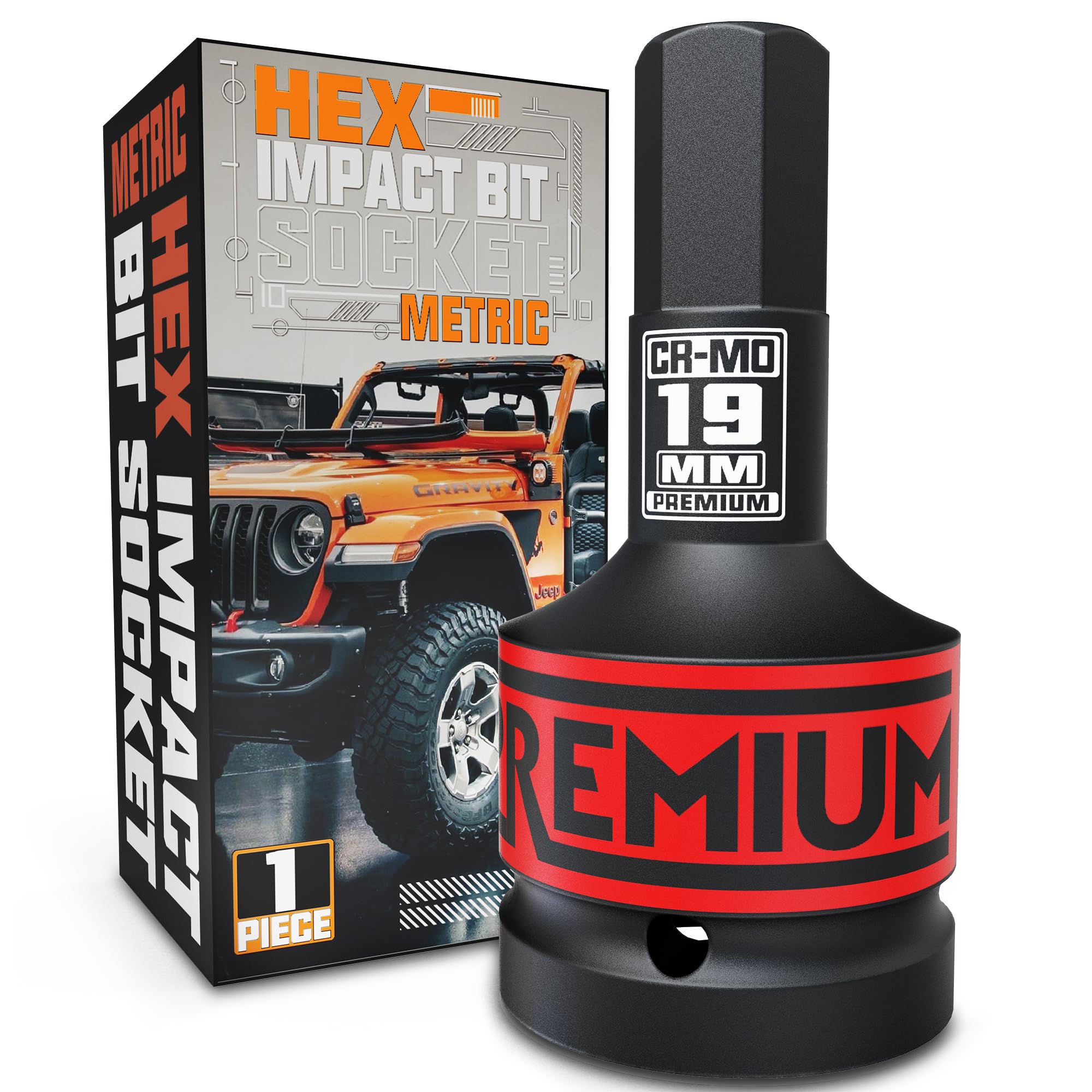 KIRXST 1" Drive Impact Hex Bit Socket, H19 (19 mm) Allen Key Socket, Premium CR-MO Steel Bits, for Car Maintenance