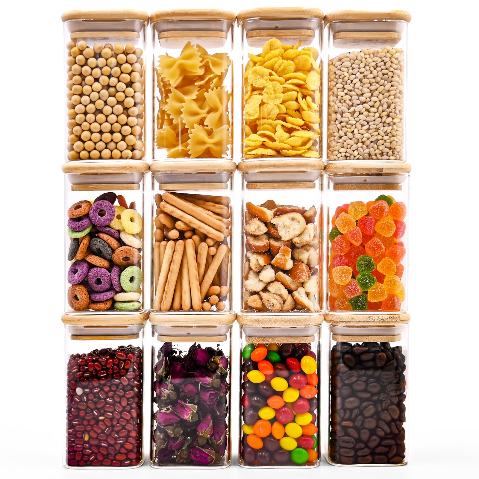 Photo 1 of Glass Food Storage Jars Square 8oz, 12 Pack Glass Jars With Bamboo Lids, Kitchen Storage Containers For Spice, Candy, Cookie, Storage For Pantry Organizers