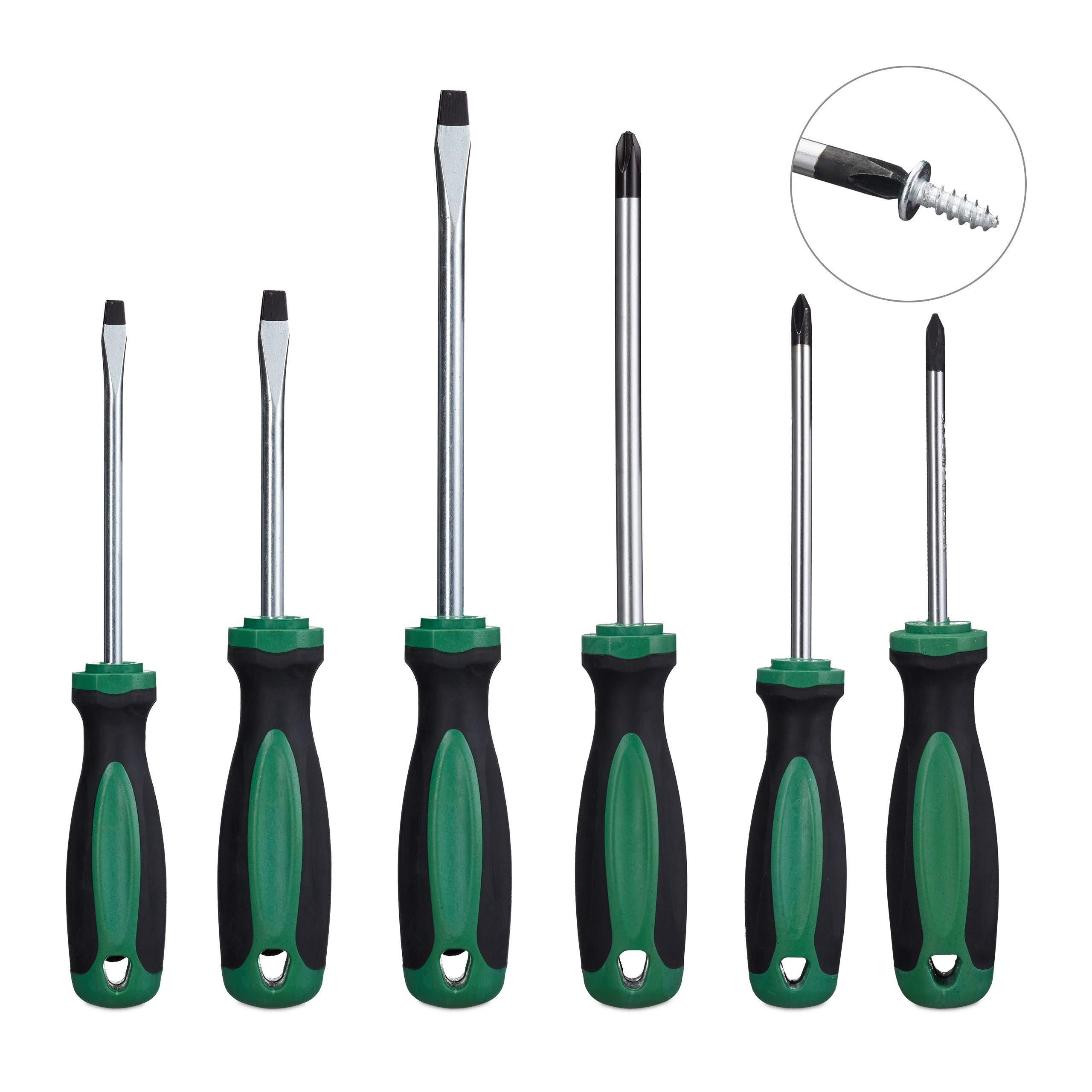 Relaxdays Set of 6 Set, 3 Slot, 3 Cross Head, Magnetic Screwdrivers, Professional Tools, Chromium Vanadium, Steel, 25 x 3 x 3 cm