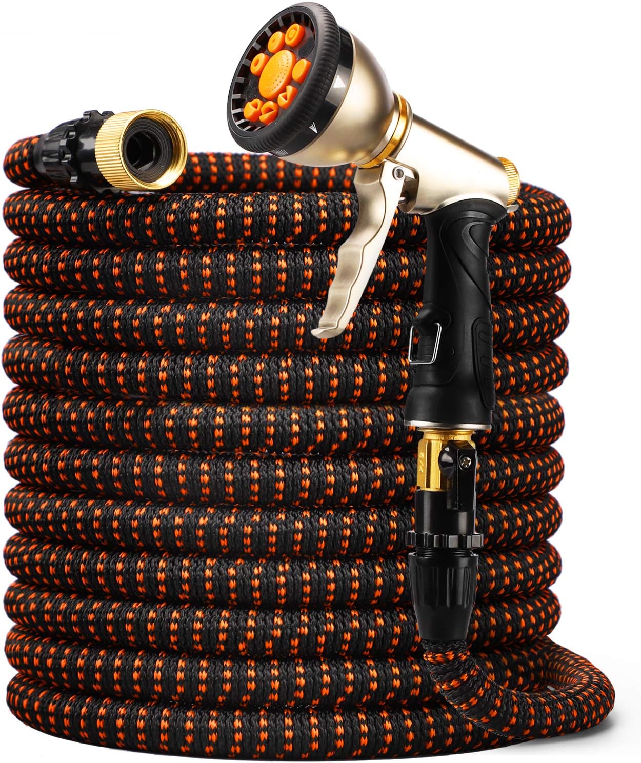 Delxo Heavy Duty Water Hose,100FT Expandable Garden Hose with 9-Function High-Pressure Metal Spray Nozzle, Lightweight Flexible Hose, 3/4" Solid Brass Fittings Leakproof Design