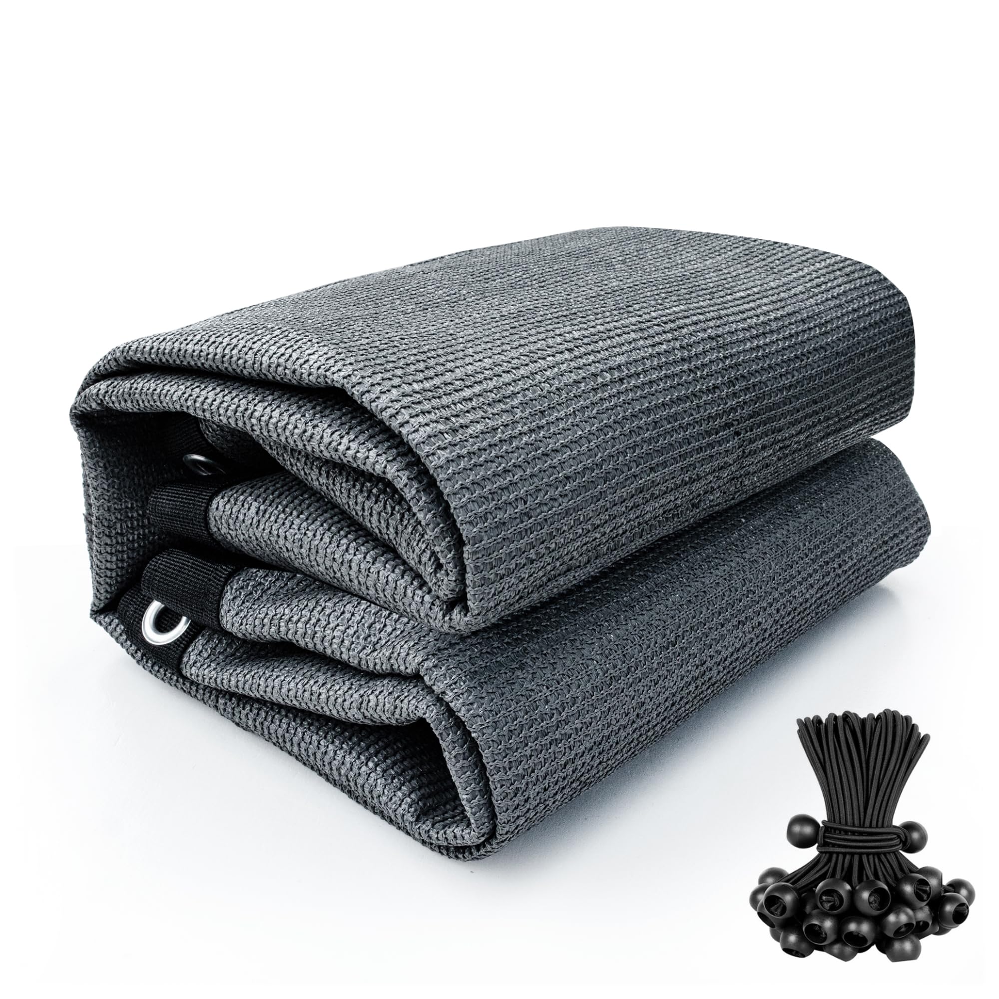 Shatex 90% Sun Shades for Patios 10x 10 ft Shade Fabric Sun Shade Cloth Taped Edge with Grommets Sun-Block Mesh Shade for Pergola Cover Canopy Grey, 12 Bungee Balls Image