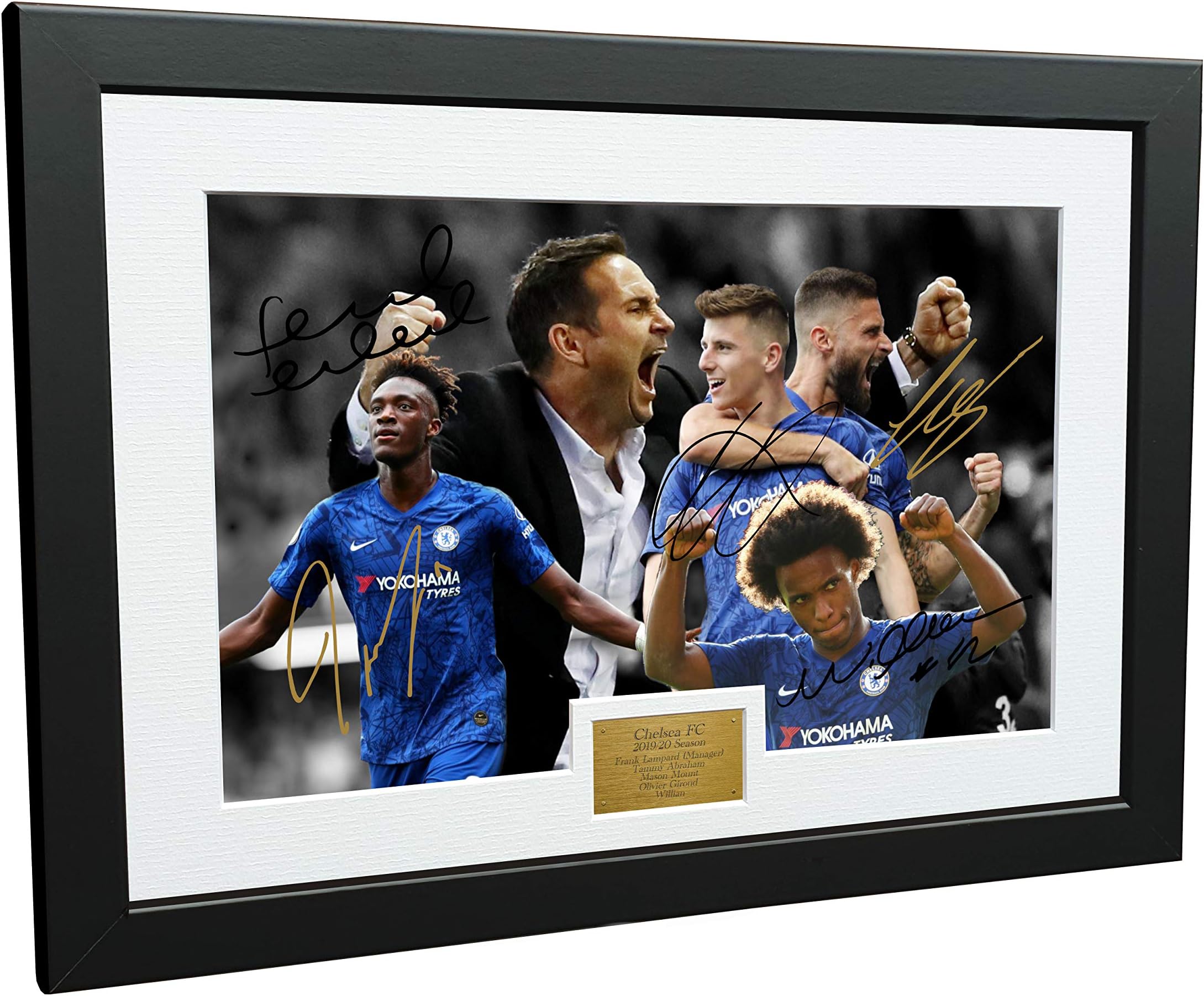 12x8 A4 Signed Frank Lampard Tammy Abraham Mason Mount Olivier Giroud Willian Chelsea Autographed Photo Photograph Picture Frame Football Soccer Poster Gift