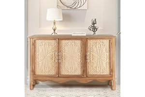 RoyalCraft Farmhouse Sideboard Buffet Cabinet with Storage, 49" Solid Wood Credenza Buffet Table Coffee Bar Wine Bar Storage Cabinet with 3 Doors for Dining Room Living Room Hallway, (Provence Grain)