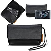 Lacdo Camera Case Bag for Canon PowerShot SX740 / SX730 / SX720 / SX620 Digital Camera, Soft Leather Protective Camera Travel Pouch Sleeve, Compact Canon SX740 Camera Case Bag with Wrist Strap, Black