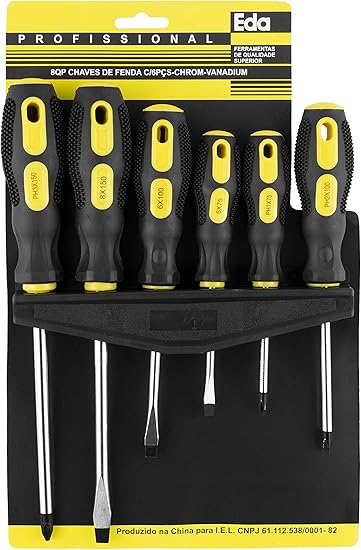 Chaves de Fenda e Phillips Cromo Vanádio Eda Prateado Preto/ Amarelo 6 Peças